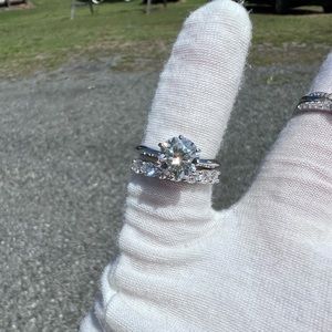 Tiffany Style Moissanite Engagement Ring Set Diamond Wedding Band